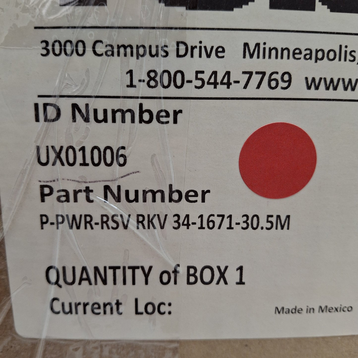 New Turck P-PWR-RSV RKV 34-1671-30.5M Cordset, 600V 21A, 7/8" 3-Pin Powerfast, 30.5m