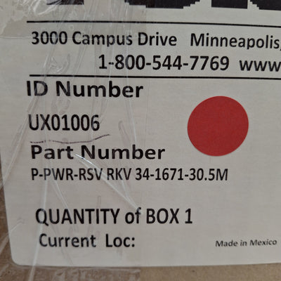 New Turck P-PWR-RSV RKV 34-1671-30.5M Cordset, 600V 21A, 7/8" 3-Pin Powerfast, 30.5m