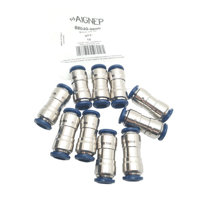 New Lot of 10 Aignep 88040-0600 Straight Union ø3/8" to ø3/8", P2C, VAC to 290 PSI