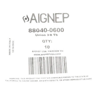 New Lot of 10 Aignep 88040-0600 Straight Union ø3/8" to ø3/8", P2C, VAC to 290 PSI