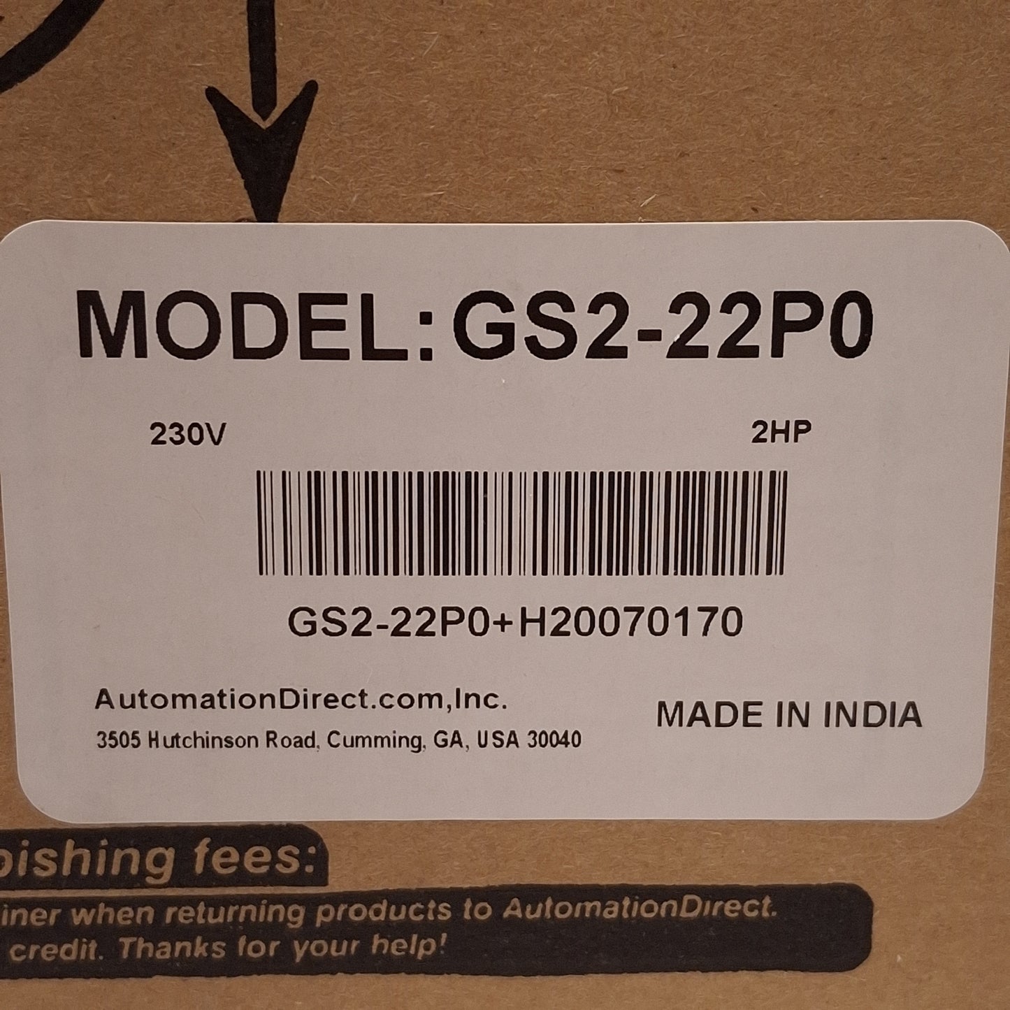 New Automation Direct GS2-22P0 AC Drive 1/3Ø 200-240VAC In, 3Ø 240VAC 2HP 400Hz Out
