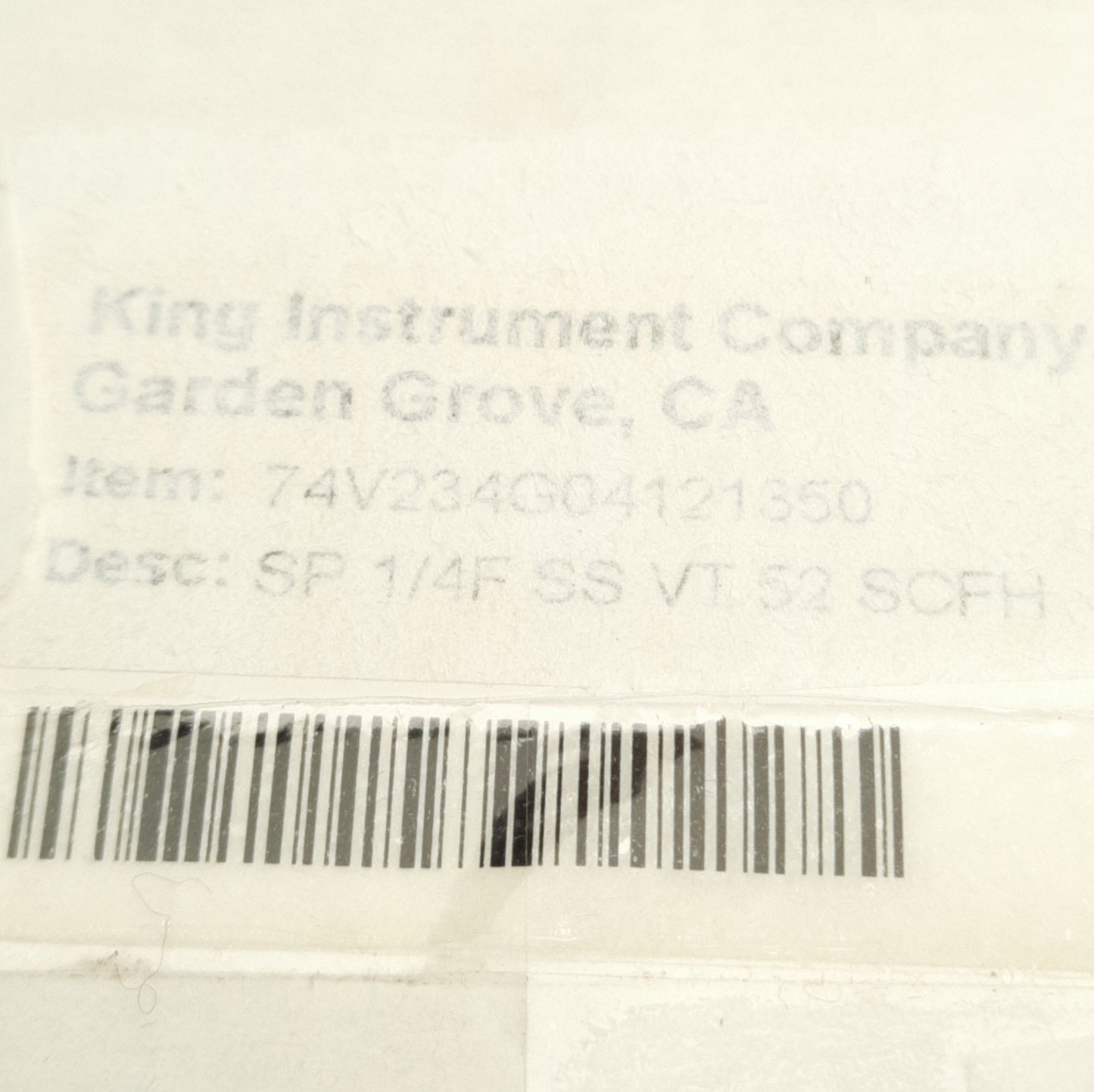 New King Instruments 74V-234G041-2-1-3-5-0 Flowmeter, 65mm, 50SCFH Air STP 1/4in NPT