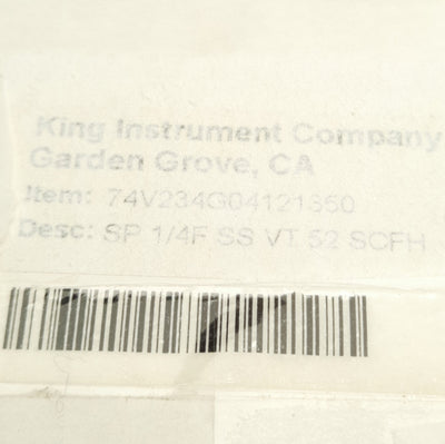 New King Instruments 74V-234G041-2-1-3-5-0 Flowmeter, 65mm, 50SCFH Air STP 1/4in NPT