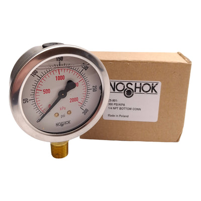 New NOSHOK 25-901-300-PSI/KPA Pressure Gauge, ø2-1/2in, 0-300PSI, 1/4in NPT