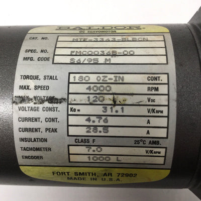 Used Baldor MTE-3363-BLBCN DC Brushed Servo Motor, 120VDC, 4000RPM, 180oz-in, NEMA 34