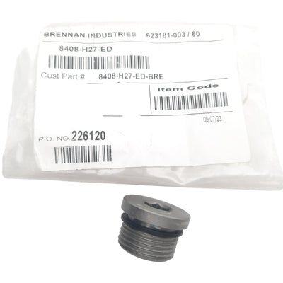 New Brennan 8408-H27-ED Hollow Hex Male ED Plug 26mm OD, M27x2.0, 4565 PSI, 21mm OAL
