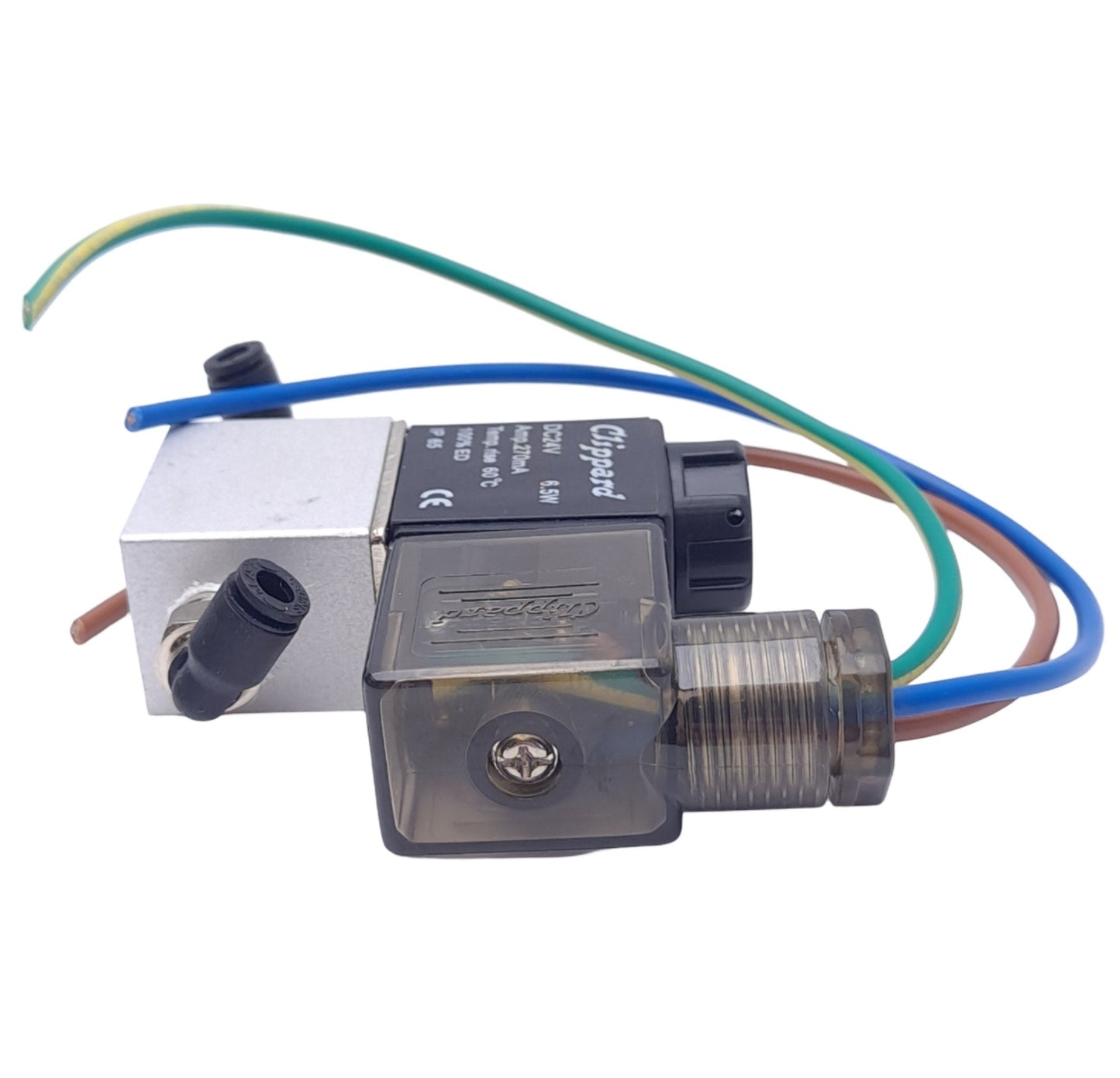 Used Clippard MME-3PDS-D024 Solenoid Valve, Direct Acting 3-Way, 1/8 NPT, 24V, 8 bar