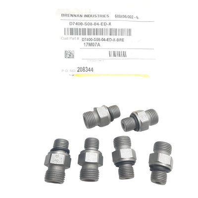 New Lot of 6 Brennan D7400-S08-04-ED-X DIN Fittings, M16x1.5 To 1/4" BSPP, 630 bar