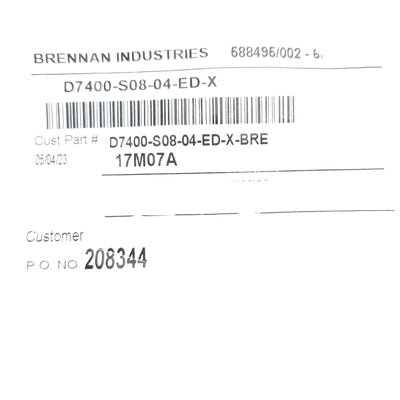 New Lot of 6 Brennan D7400-S08-04-ED-X DIN Fittings, M16x1.5 To 1/4" BSPP, 630 bar