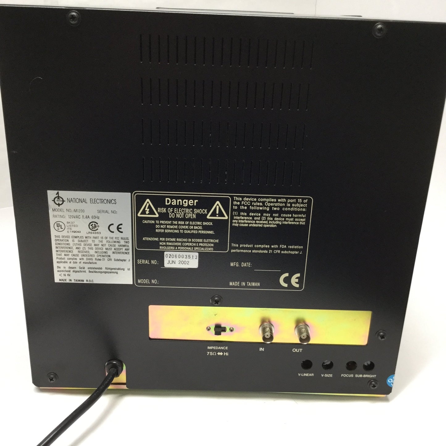 Used National Electronics M1200 Video Monitor BNC B&W CCTV Camera CRT 12" Screen
