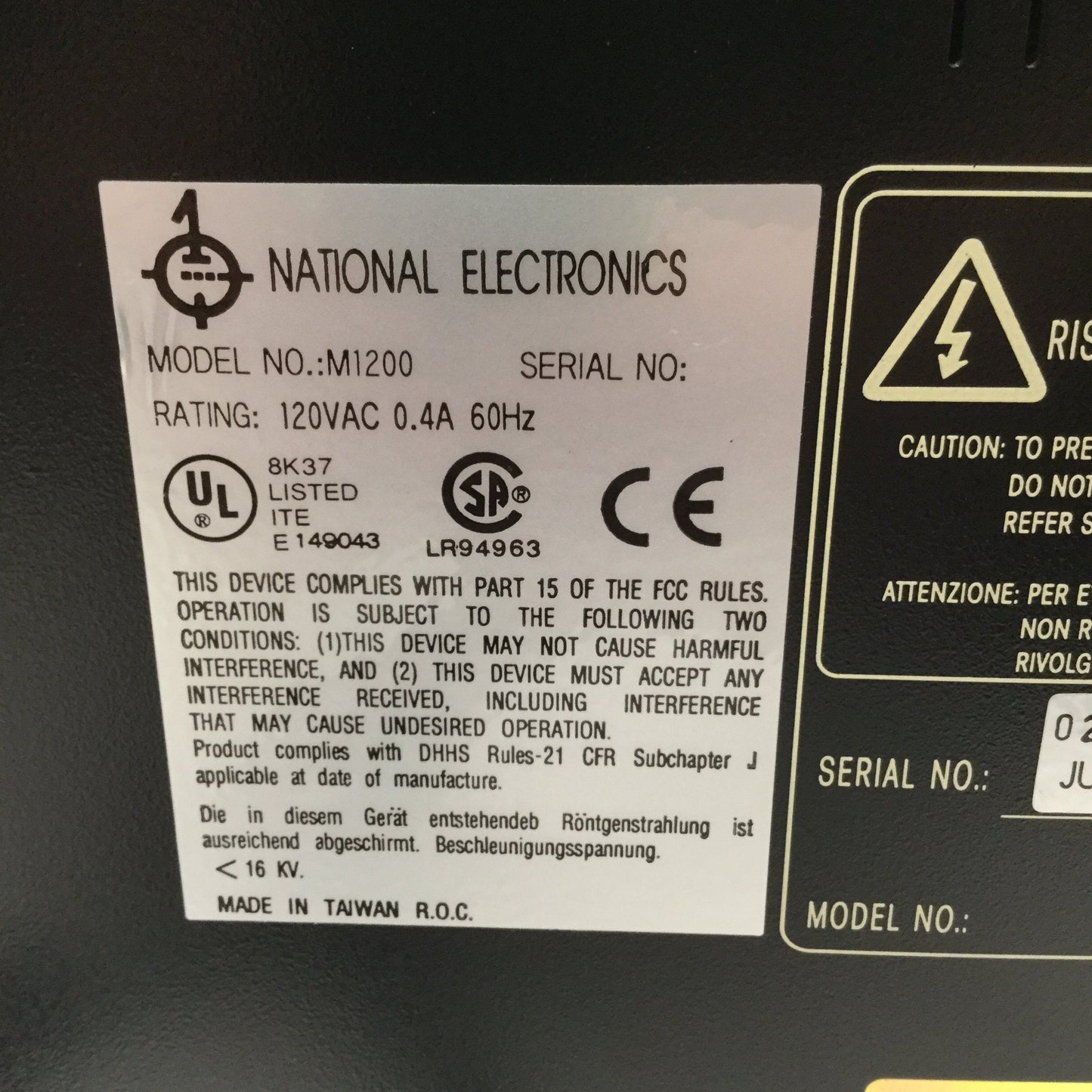 Used National Electronics M1200 Video Monitor BNC B&W CCTV Camera CRT 12" Screen