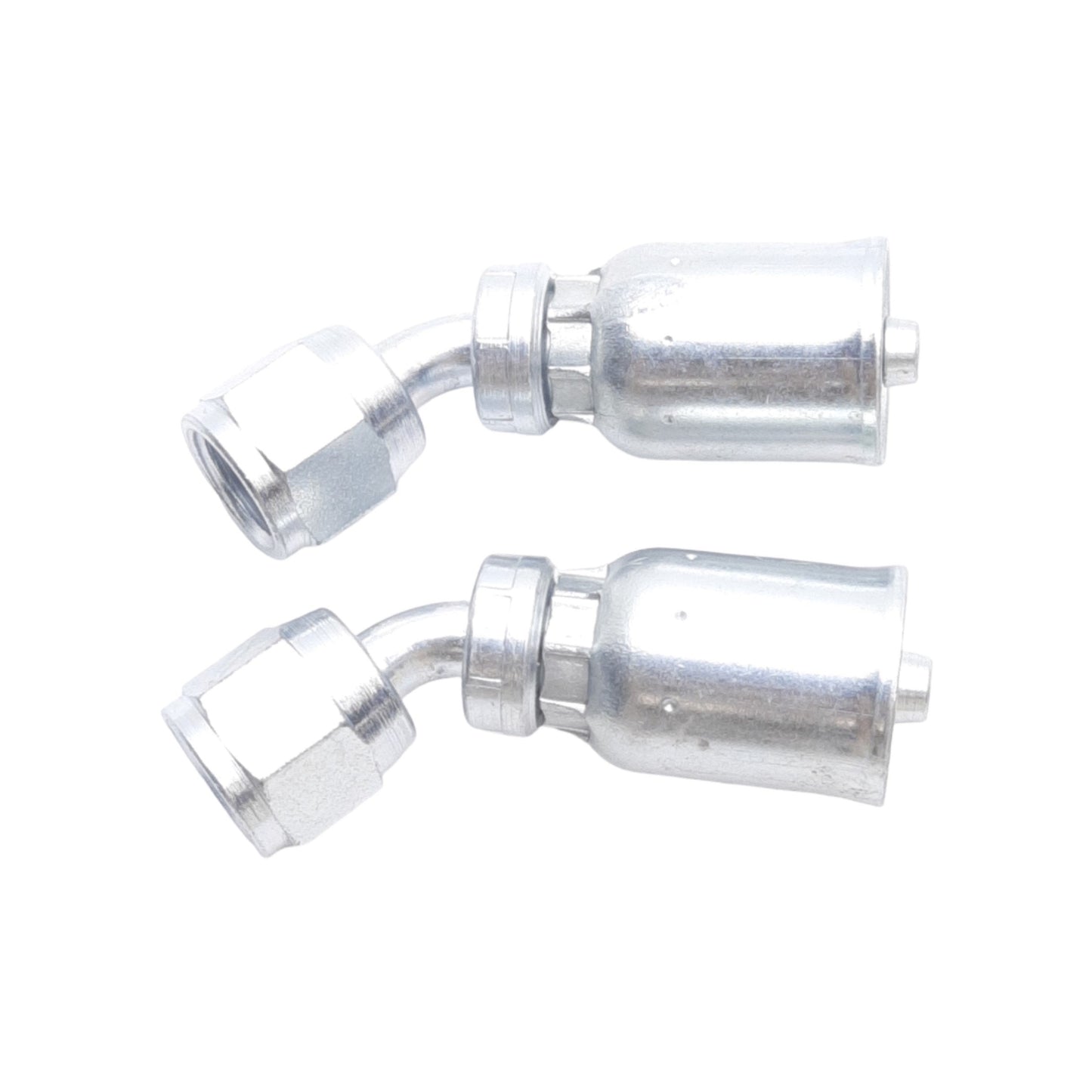 New Lot of 2 Danfoss FJ3243-0404S Crimp Fitting 45°, 7/16in F Universal, -04 Hose