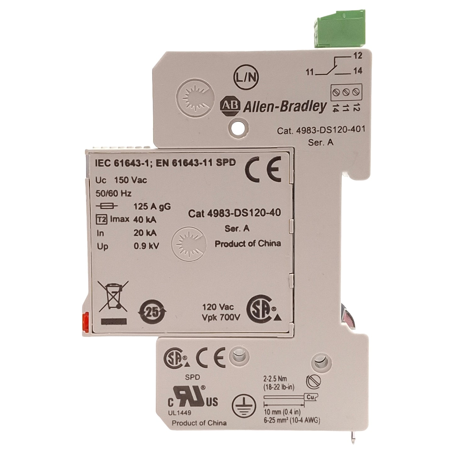 Used Allen Bradley 4983-DS120-401 Surge Protective Device, 1-Pole, 150VAC 40kA