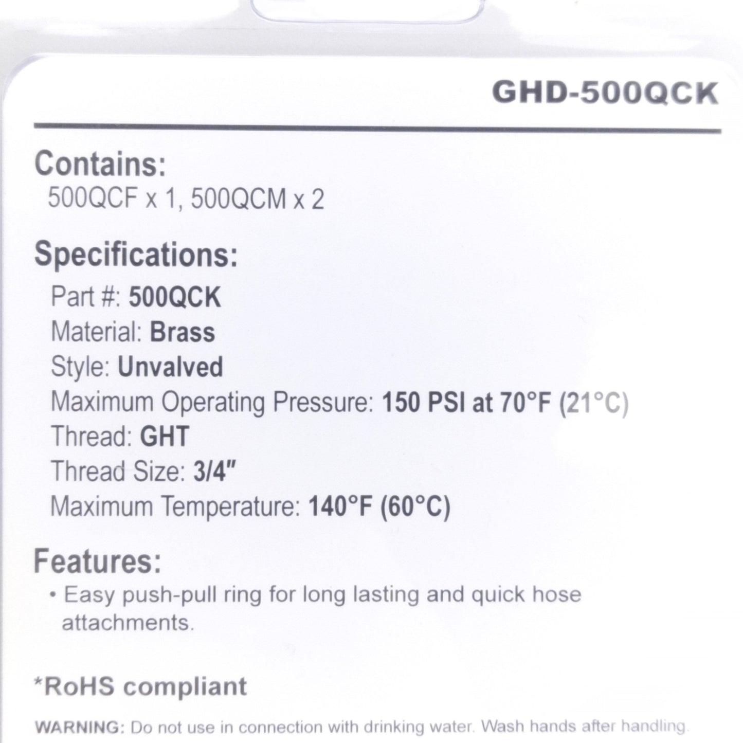 New Lot of 3 Dixon GHD-500QCK Hose Fitting 3/4in Male GHT x 3/4in Female GHT, 150PSI