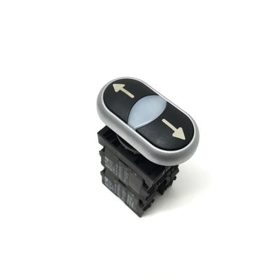 Used Eaton M22-DDL-S-X7/X7 Double Arrow Actuator Pushbutton, LED, Momentary, 2NO-2NC