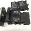 Used Eaton M22-DDL-S-X7/X7 Double Arrow Actuator Pushbutton, LED, Momentary, 2NO-2NC
