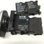 Used Eaton M22-DDL-S-X7/X7 Double Arrow Actuator Pushbutton, LED, Momentary, 2NO-2NC