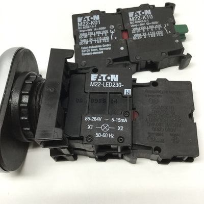 Used Eaton M22-DDL-S-X7/X7 Double Arrow Actuator Pushbutton, LED, Momentary, 2NO-2NC