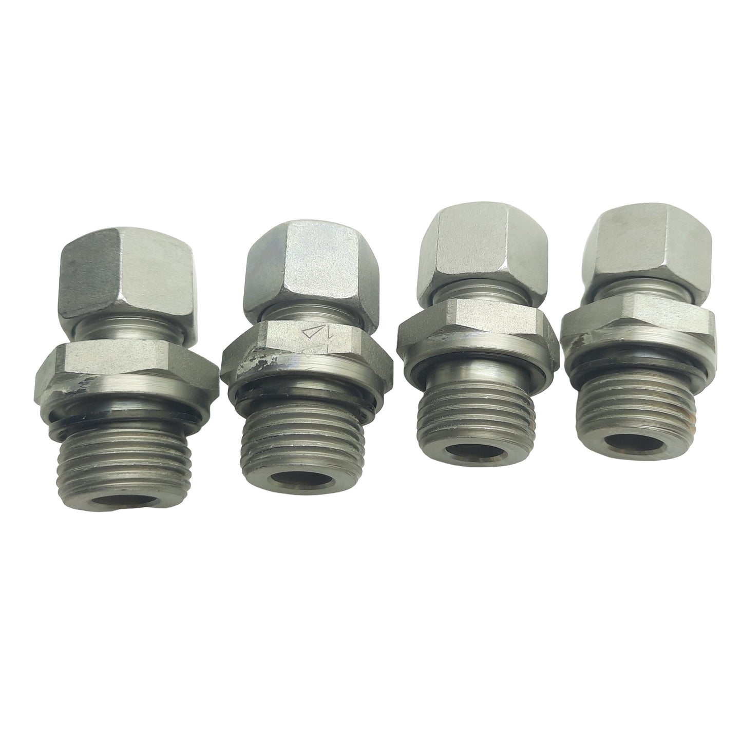 New Lot of 4 Brennan D7400-L12-08-ED Fittings 1/2in BSPP Male to Male 24° DIN, 12mm