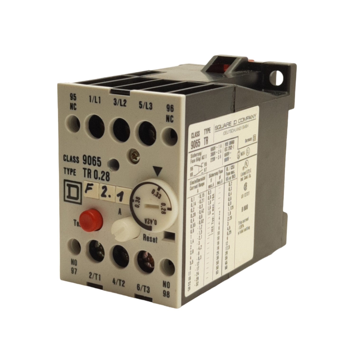 Used Square D 9065 TR2.8 Overload Relay, 2.8-4.3A , 3-Pole, NO/NC, 600VAC/300VDC