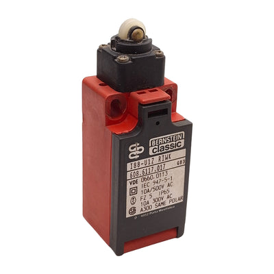 Used Bernstein I88-U1Z RIWK Roller Plunger Limit Switch, 10A 300VAC, 1NO + 1NC