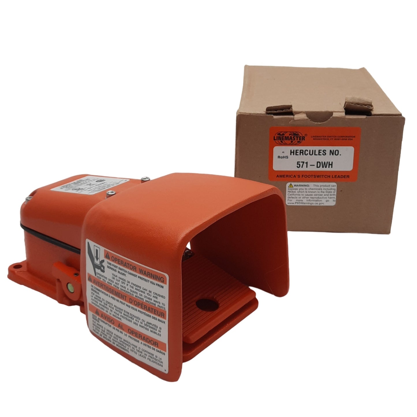 Used Linemaster 571-DWH Full Shield Foot Switch, SPDT, 3/4in NPT, 20A 250VAC Contact