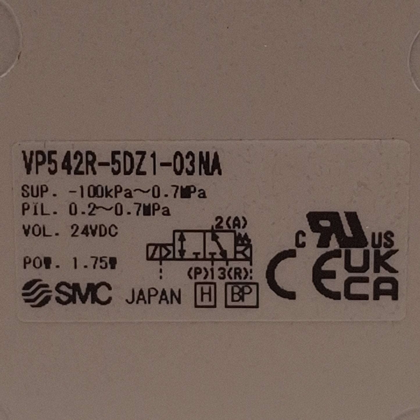Used SMC VP542R-5DZ1-03NA Solenoid Valve -100kPa~0.7MPa Supply, 3/8in NPT, 24VDC Coil