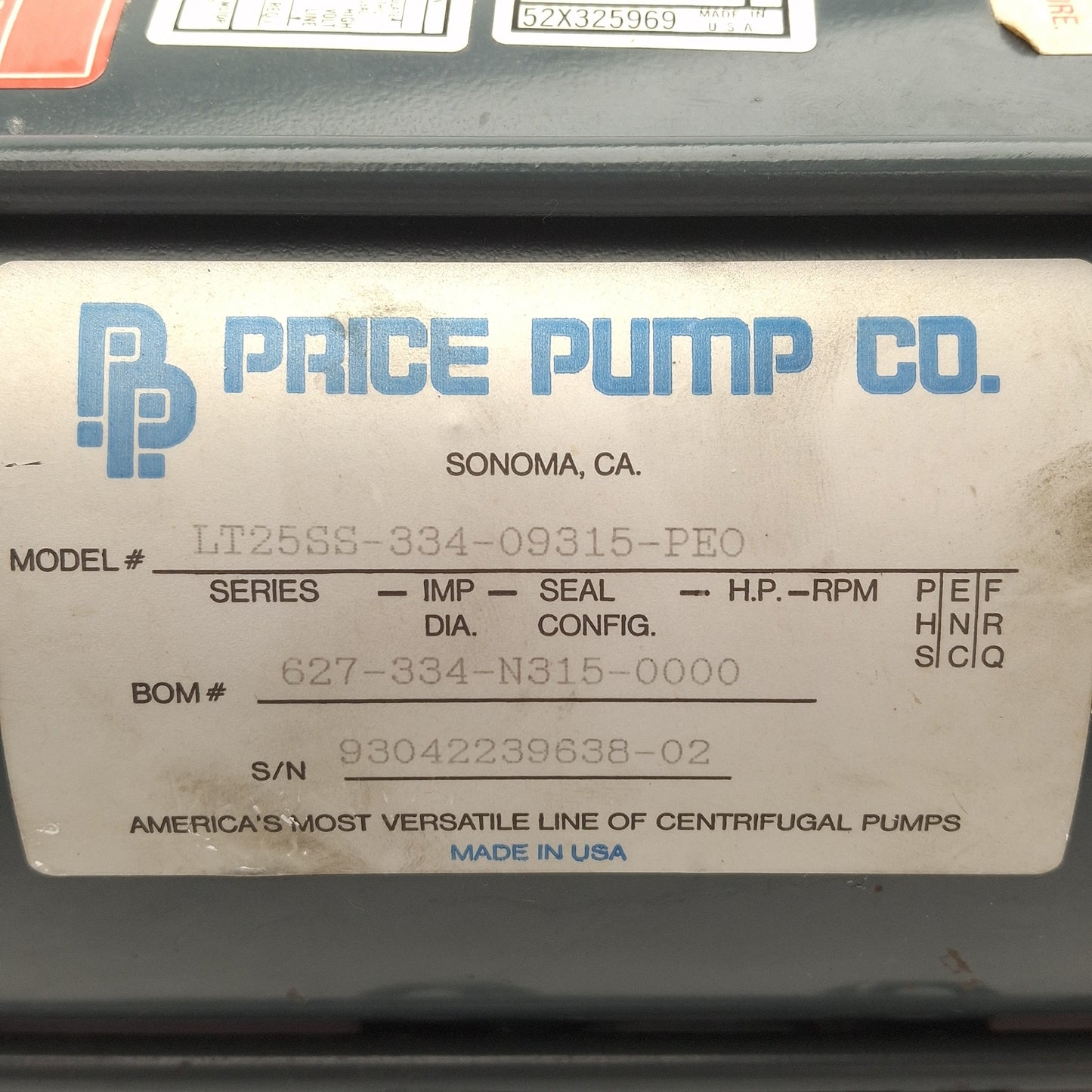 Used Price LT25SS Horizontal Centrifugal Pump 1/3HP 12GPM 115/230VAC, 1/4" & 1/2" NPT