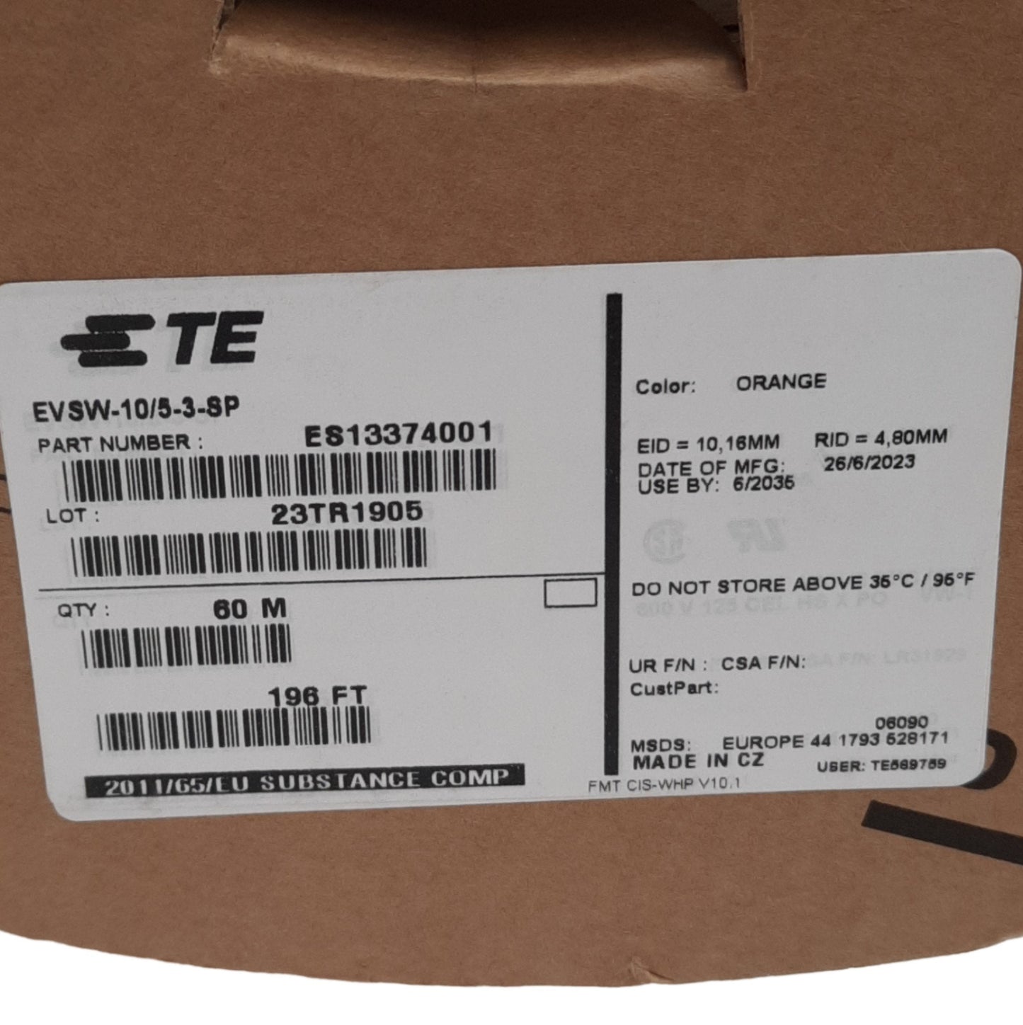 New TE Connectivity ES13374001 Heat Shrink Tubing, 10mm to 3mm Recovered, 60m