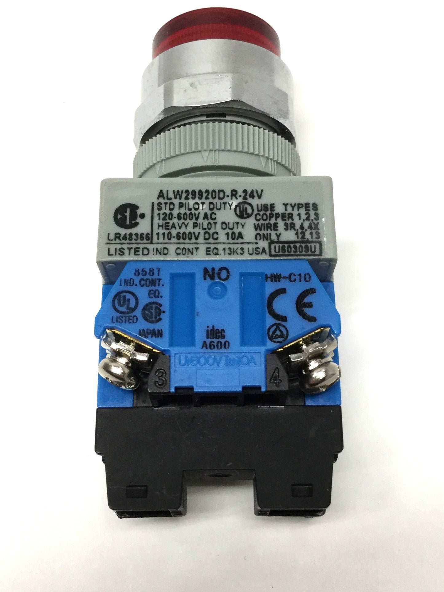 Used Idec ALW29920D-R-24V Illuminated Momentary Pushbutton, 2NO, Red LED, 24VAC/DC