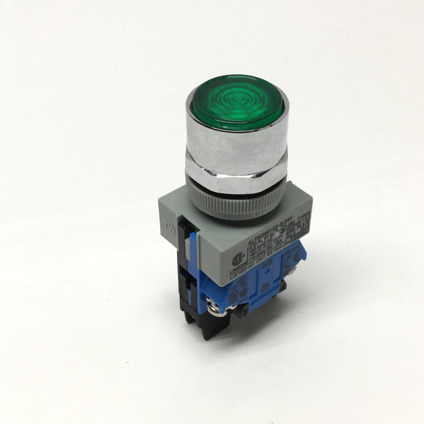 Used Idec ALFW29910D-G-24V Illuminated Momentary Pushbutton, 1NO, Green LED, 24VAC/DC