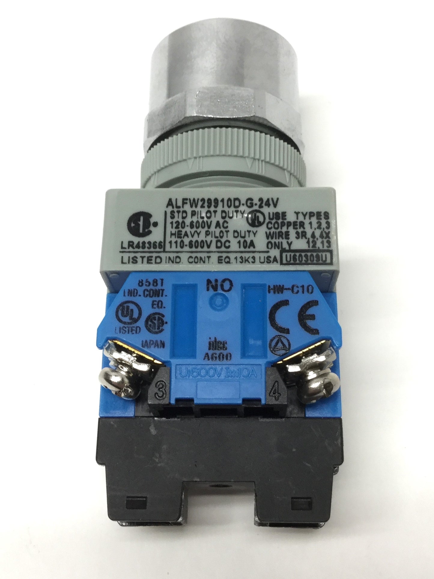 Used Idec ALFW29910D-G-24V Illuminated Momentary Pushbutton, 1NO, Green LED, 24VAC/DC