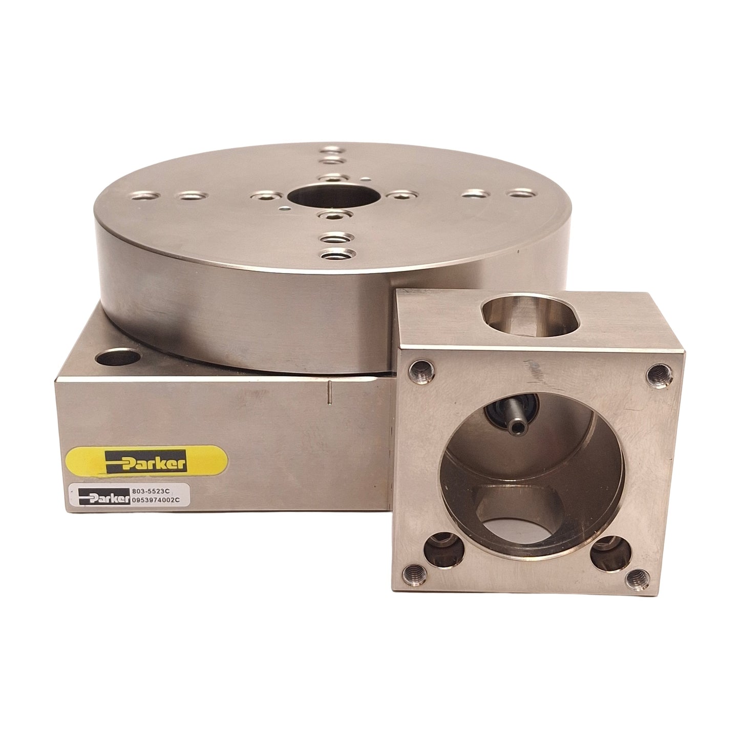 Used Parker 20502RT-ESH1C1M1E1 Rotary Actuator, ø5" Table, 90:1, NEMA 23, Zinc Plated