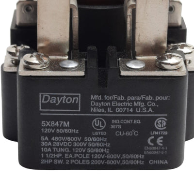 New Dayton 5X847M Power Relay DPDT 480/600VAC 5A, 28VDC 30A Contact, 120VAC Coil