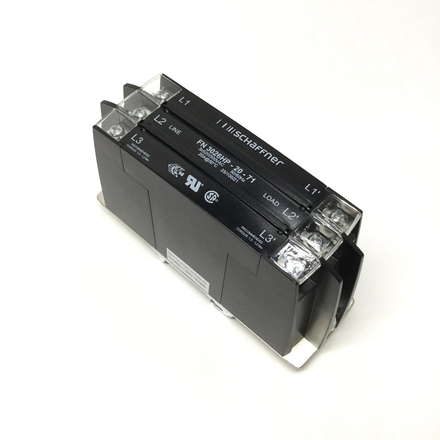 Used Schaffner FN3026HP-20-71 Power Line EMC Filter, 3-Phase, 520/300VAC 50/60Hz 20A