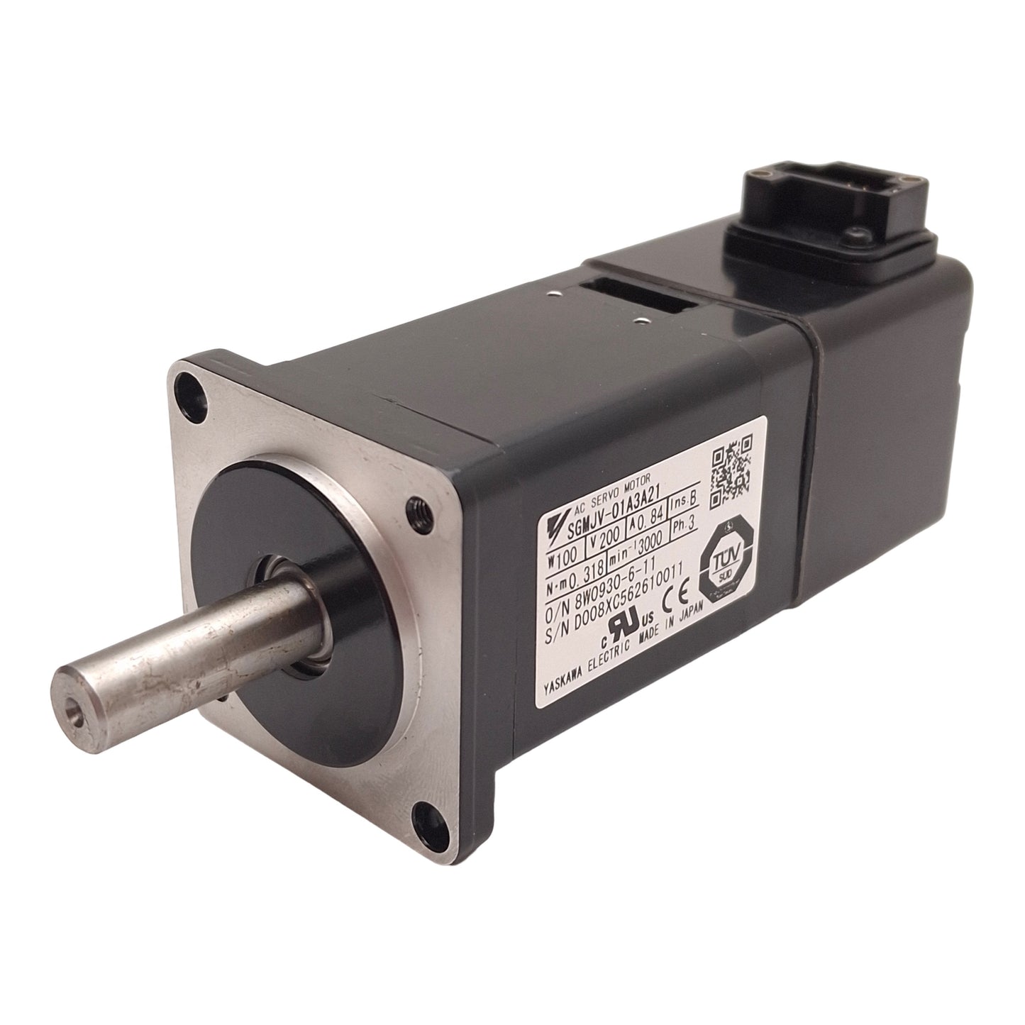 Used Yaskawa SGMJV-01A3A21 Servo Motor, 3Ø 200VAC, 100W, 20-bit, 3000RPM, 40mm Frame