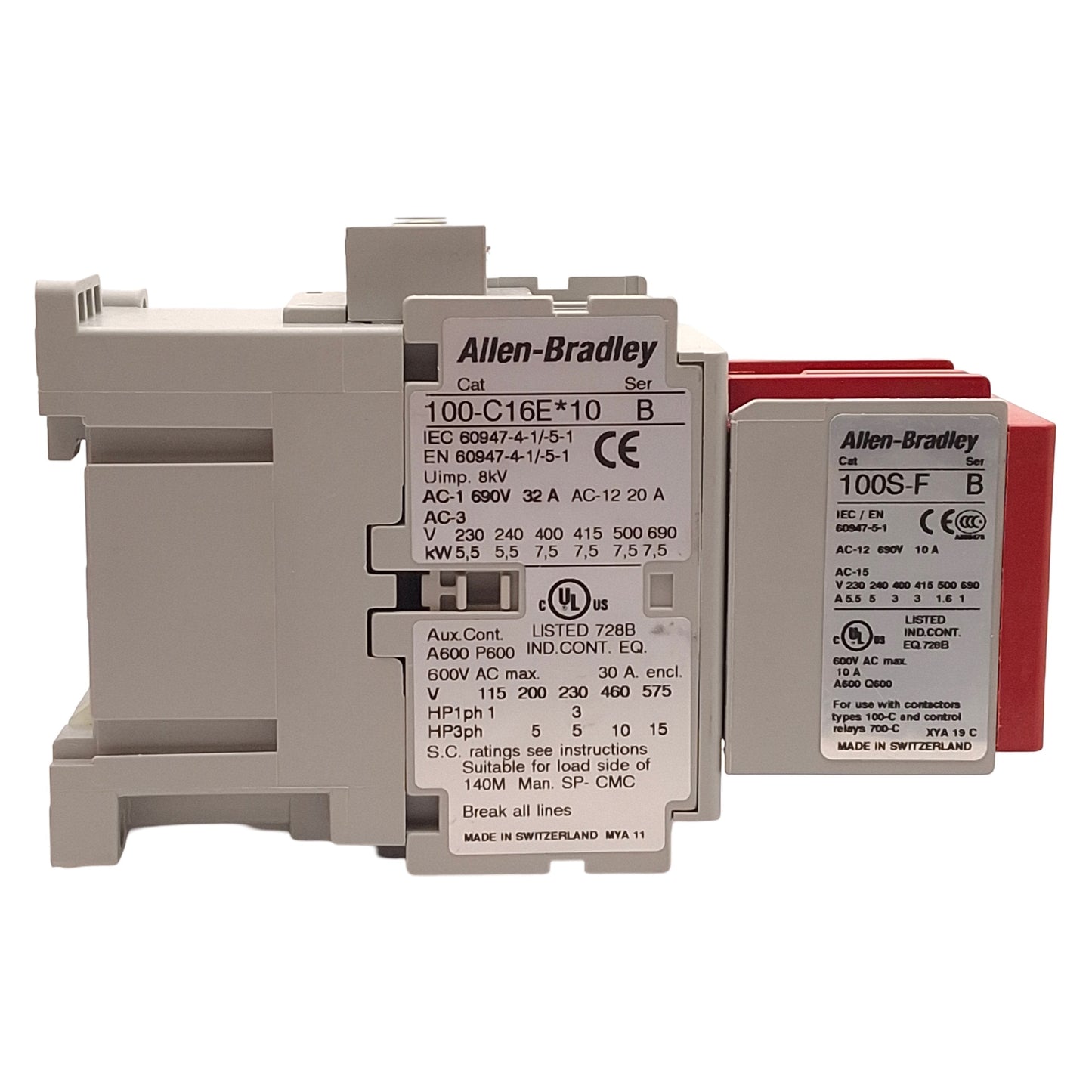 Used Allen Bradley 100S-C16EJ32C Guardmaster Safety Contactor, 3NO+2NC, 16A 600VAC