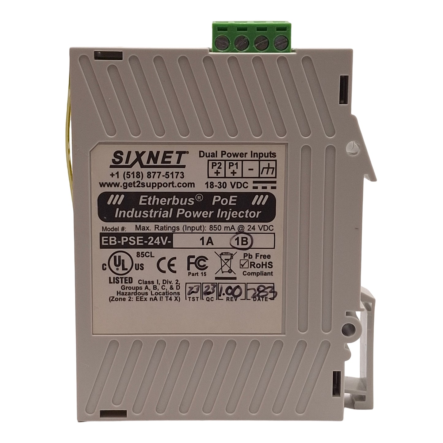 Used Sixnet EB-PSE-24V-1B PoE Power Over Ethernet Injector 10/100Base, RJ45, 24VDC