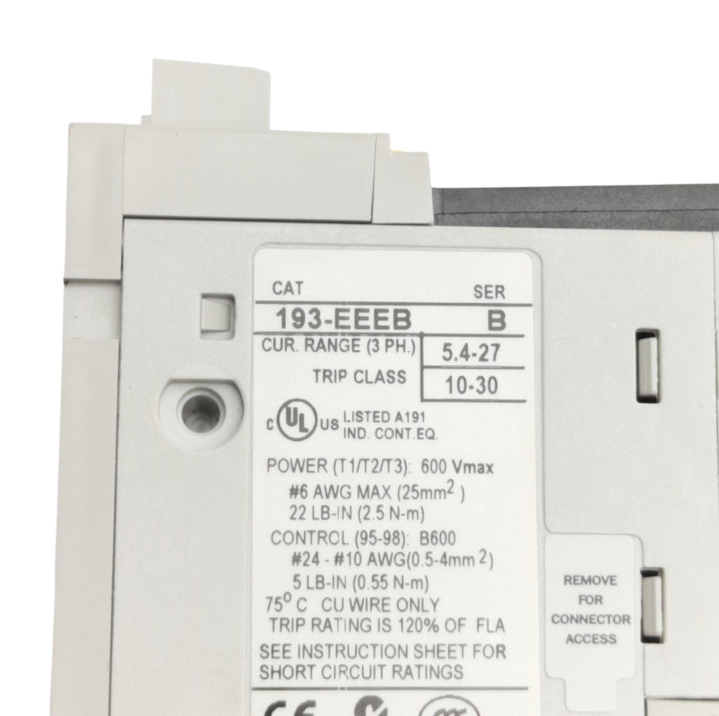 Used Allen Bradley 193-EEEB Overload Relay 5.4A to 27A, 690VAC 3-Phase, 1NO & 1NC