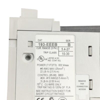 Used Allen Bradley 193-EEEB Overload Relay 5.4A to 27A, 690VAC 3-Phase, 1NO & 1NC