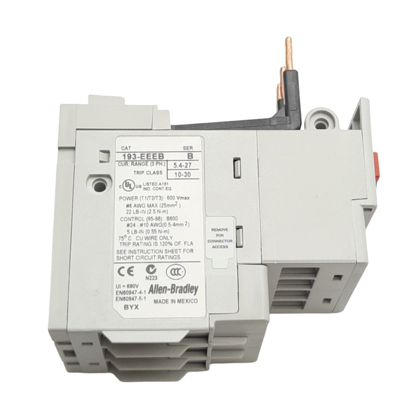 Used Allen Bradley 193-EEEB Overload Relay 5.4A to 27A, 690VAC 3-Phase, 1NO & 1NC