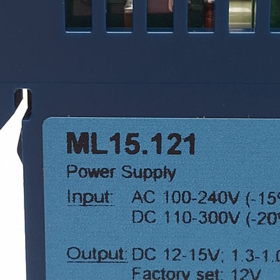 Used PULS ML15.121 PLC Power Supply, 100-240VAC / 110-300VDC In, 12-15VDC Out, 15W