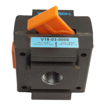 Used Wilkerson V18-03-0000 Manual Lockout Valve, 3/8in NPT, 150psig, 216SCFM
