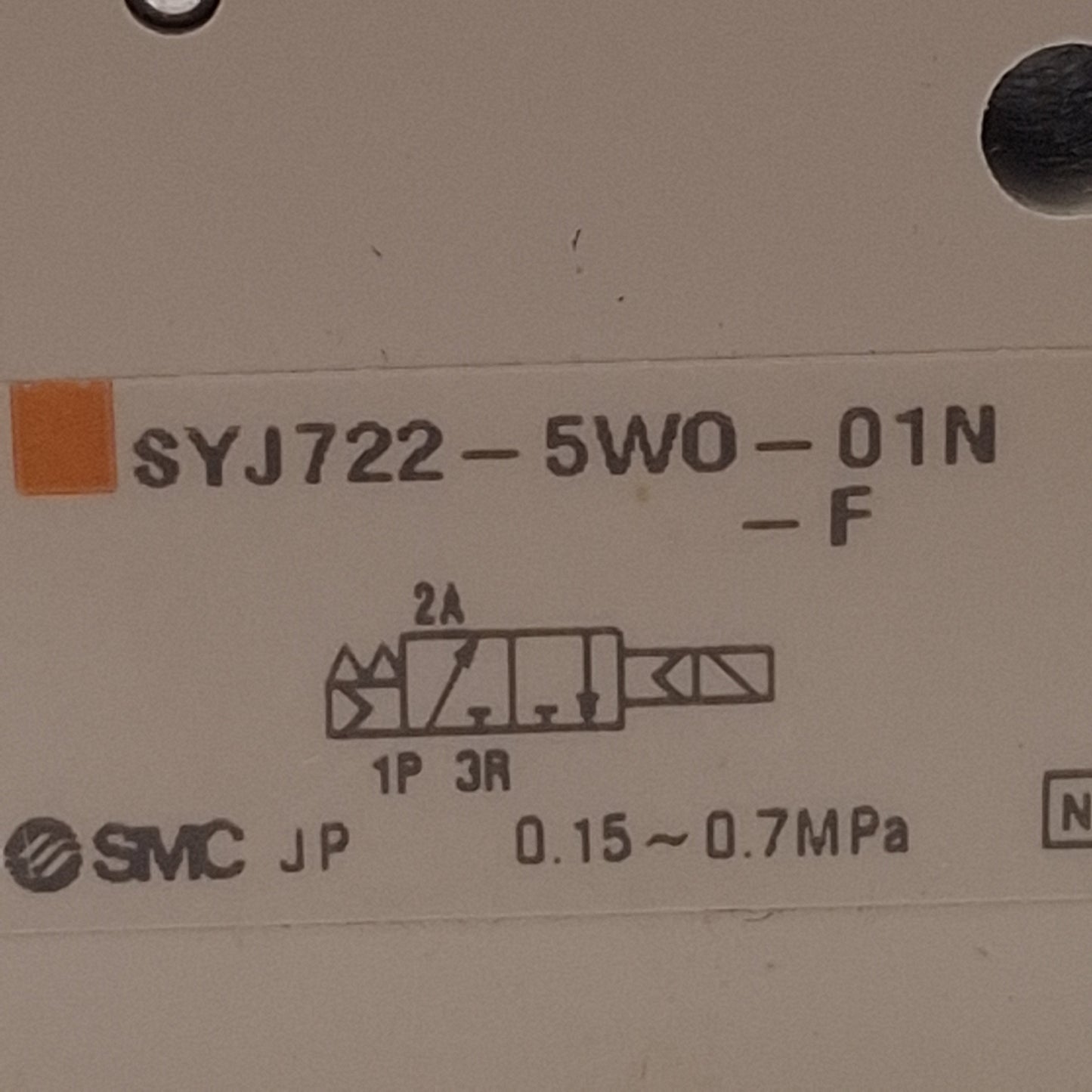 Used SMC SYJ722-5WO-01N-F Solenoid Valve, 0.15-0.7MPa, 1/8NPT, M8 3-Pin, 24VDC Coil