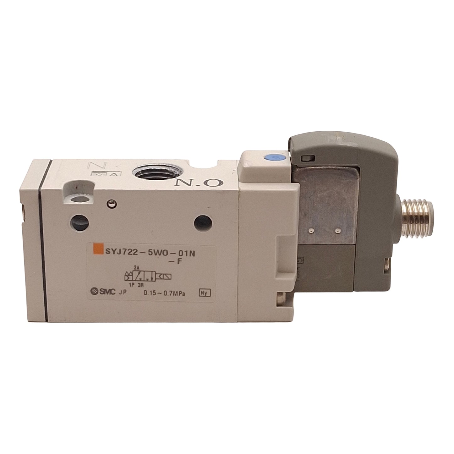 Used SMC SYJ722-5WO-01N-F Solenoid Valve, 0.15-0.7MPa, 1/8NPT, M8 3-Pin, 24VDC Coil