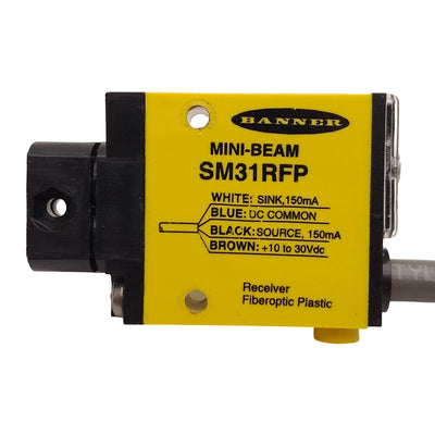 Used Banner Engineering SM31RFP MINI-BEAM Plastic Fiber Optic Receiver, 10-30VDC, 2m