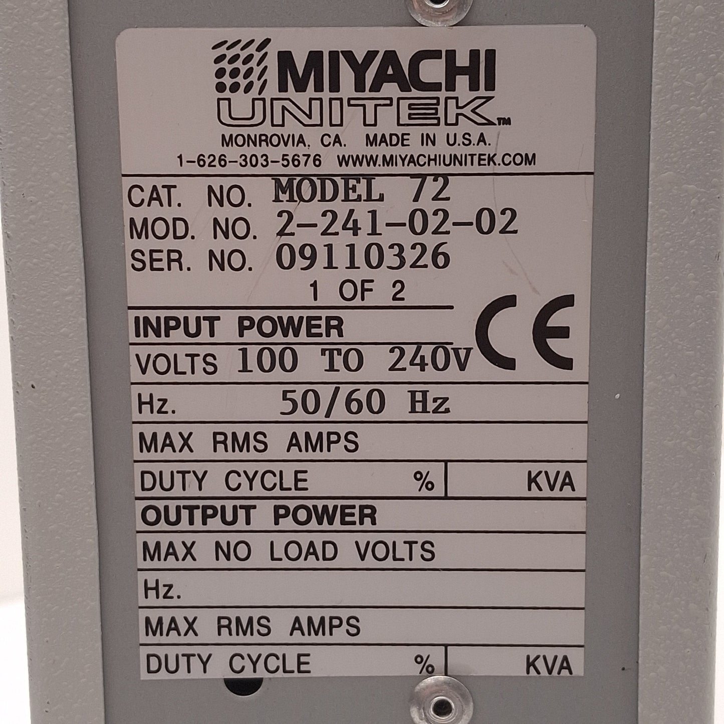 Used Miyachi Unitek 2-241-02-02 Model 72 Weld Head Control, 100-240VAC 0.7A
