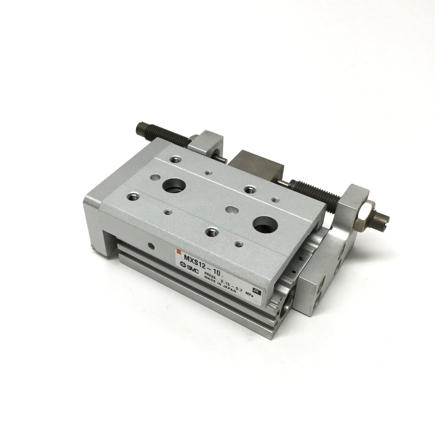 Used SMC MXS12-10B Air Slide Table Actuator 12mm Bore, 10mm Stroke w/Shock Absorbers