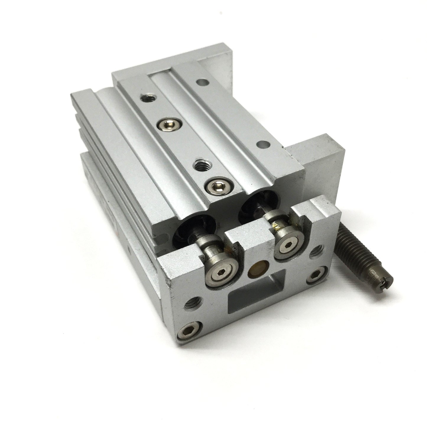 Used SMC MXS12-10B Air Slide Table Actuator 12mm Bore, 10mm Stroke w/Shock Absorbers