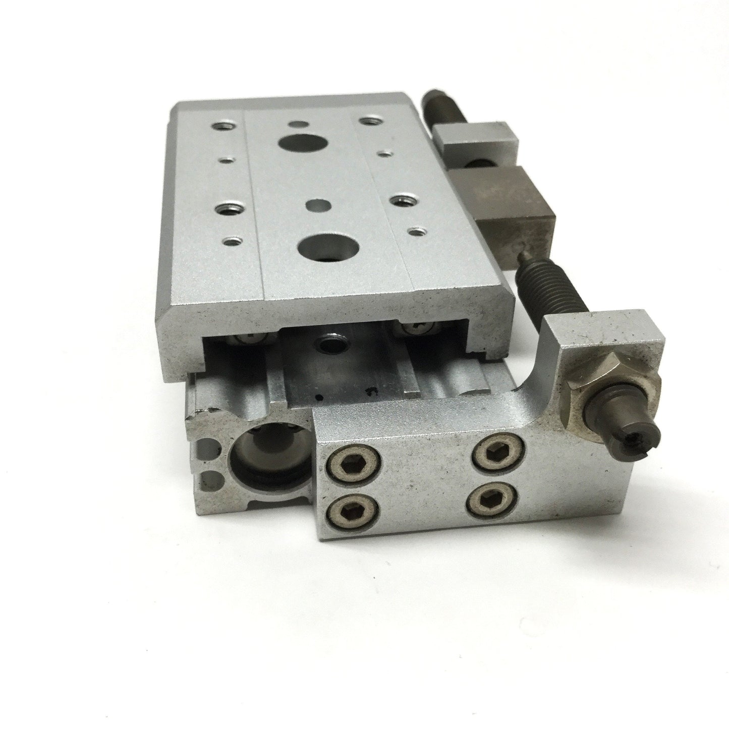 Used SMC MXS12-10B Air Slide Table Actuator 12mm Bore, 10mm Stroke w/Shock Absorbers